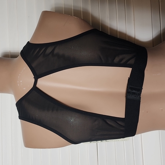 Nicole Miller Black Mesh High Neck Lace Bra Top Large NWT - Picture 3 of 7